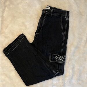 Obey Men's Black Jeans with White Stitching